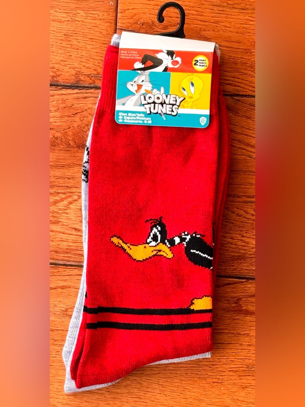 Looney Toons Daffy Dick Officially Licensed Set of 2 Pairs of Crew Socks